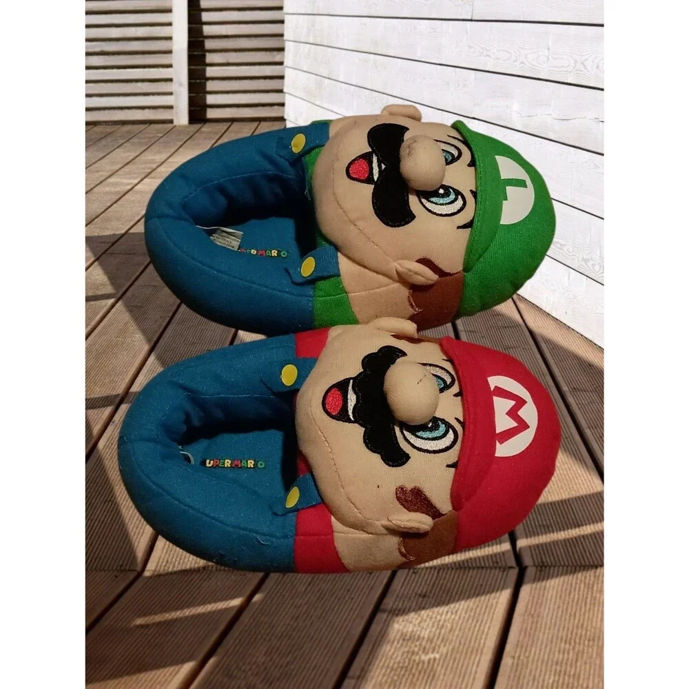 Nintendo Mario & Luigi Plush Kids Slippers  Red, Green & Blue 11-12